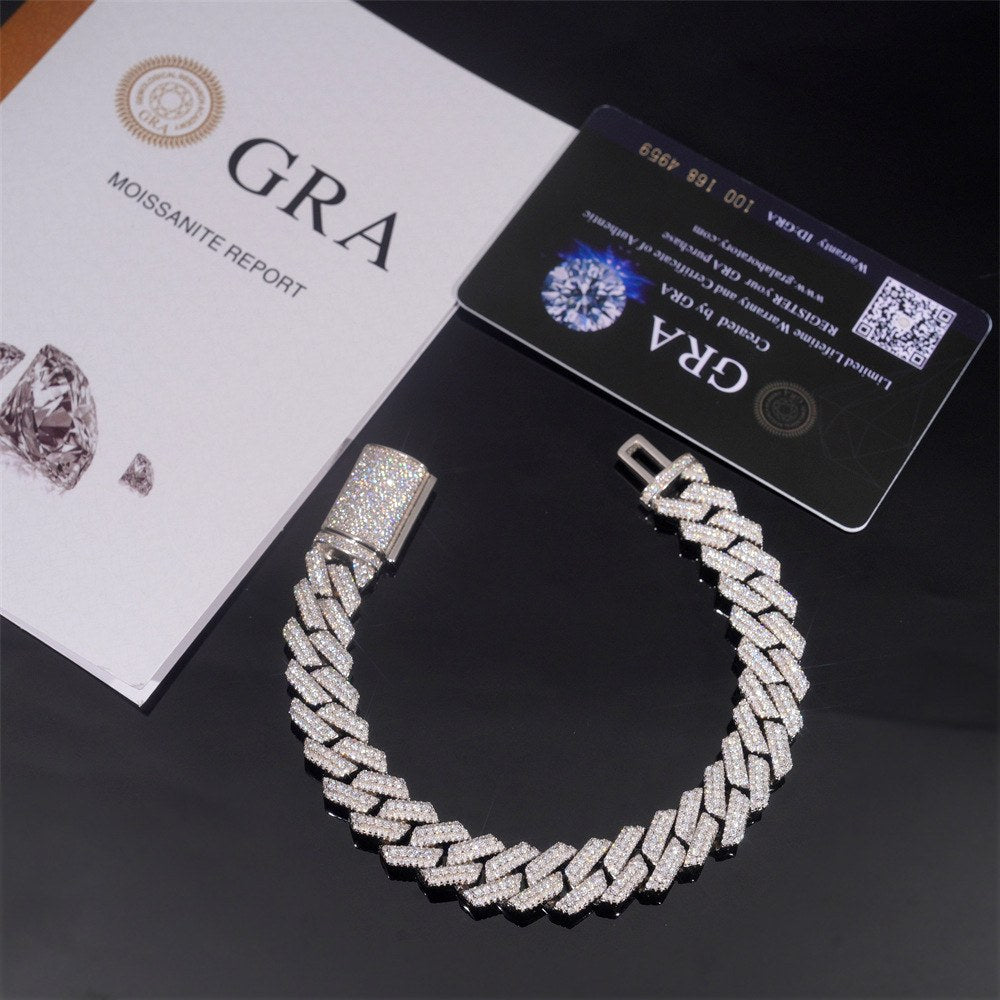12.5mm T-Baguette Iced Cuban Chain — 925 Silver - detail