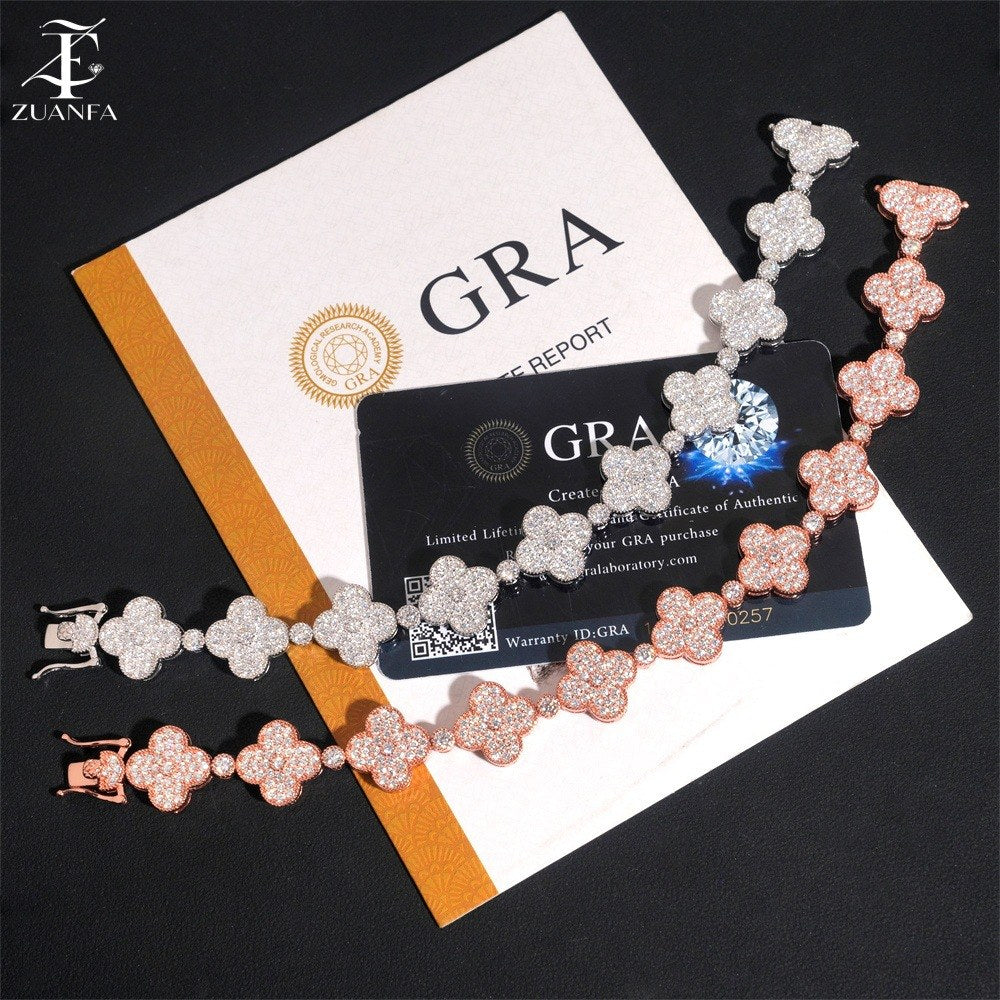 15mm Flower Iced Cuban Bracelet — 925 Silver - detail