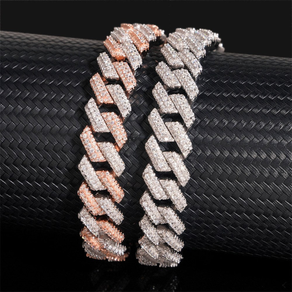 12.5mm T-Baguette Iced Cuban Chain — 925 Silver - detail