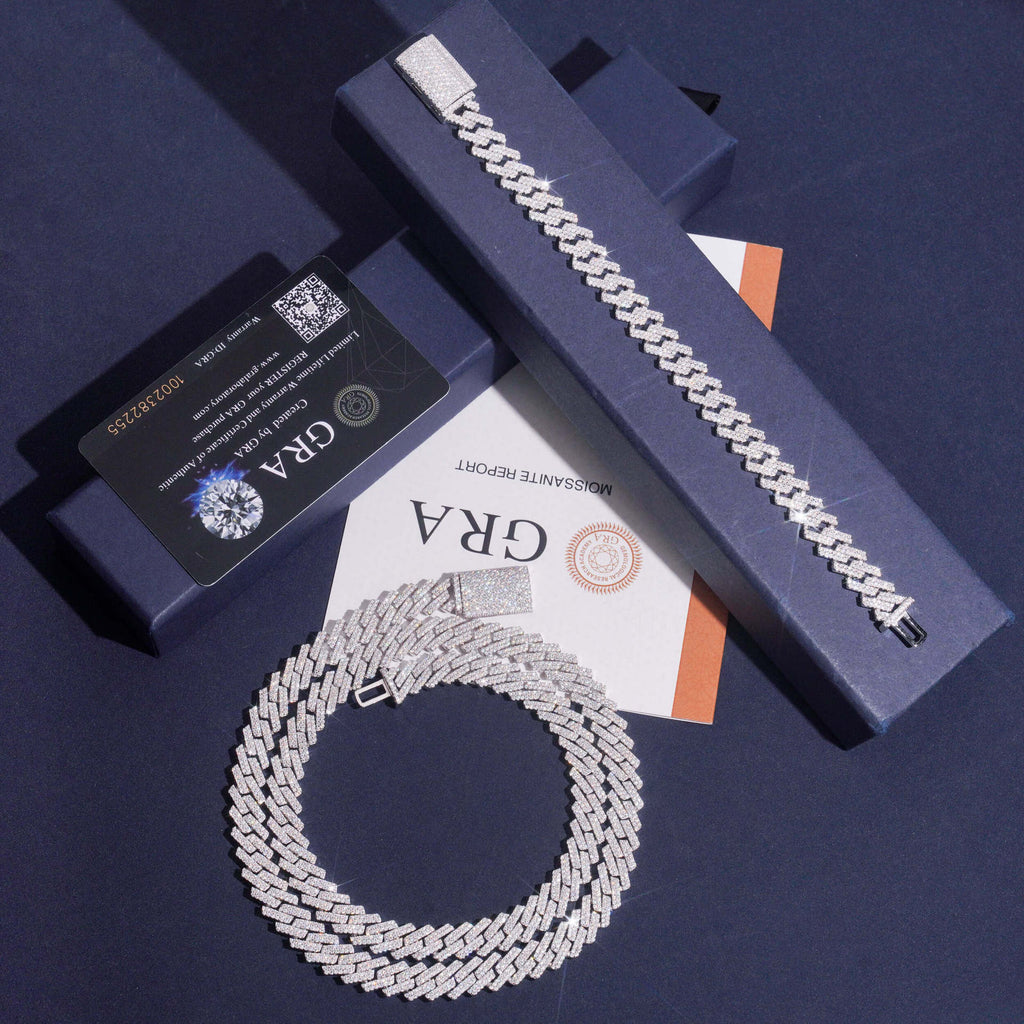 10mm Double Row Iced Cuban Chain — 925 Silver - 925 sterling silver moissanite