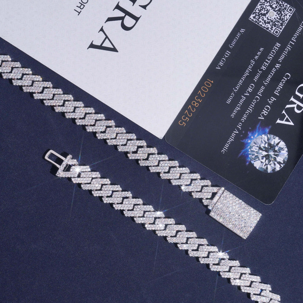 10mm Double Row Iced Cuban Chain — 925 Silver - 925 sterling silver moissanite