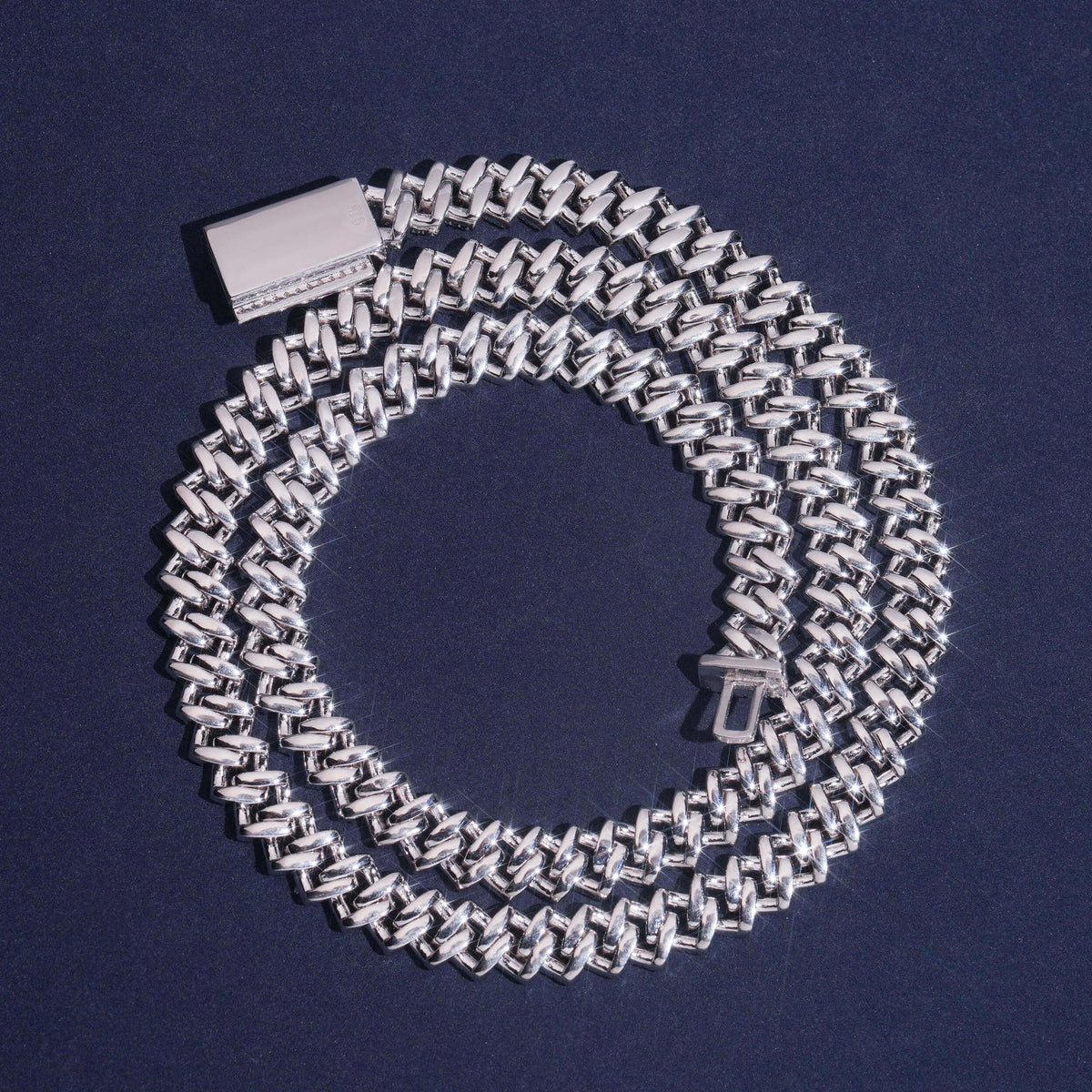 10mm Double Row Iced Cuban Chain — 925 Silver - 925 sterling silver moissanite