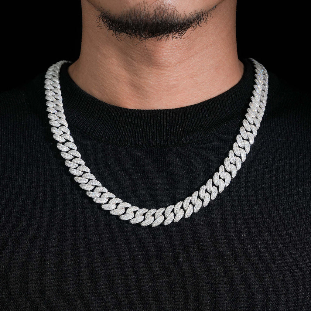 12.5mm Full-Pave Iced Cuban Chain — 925 Silver - 925 sterling silver moissanite