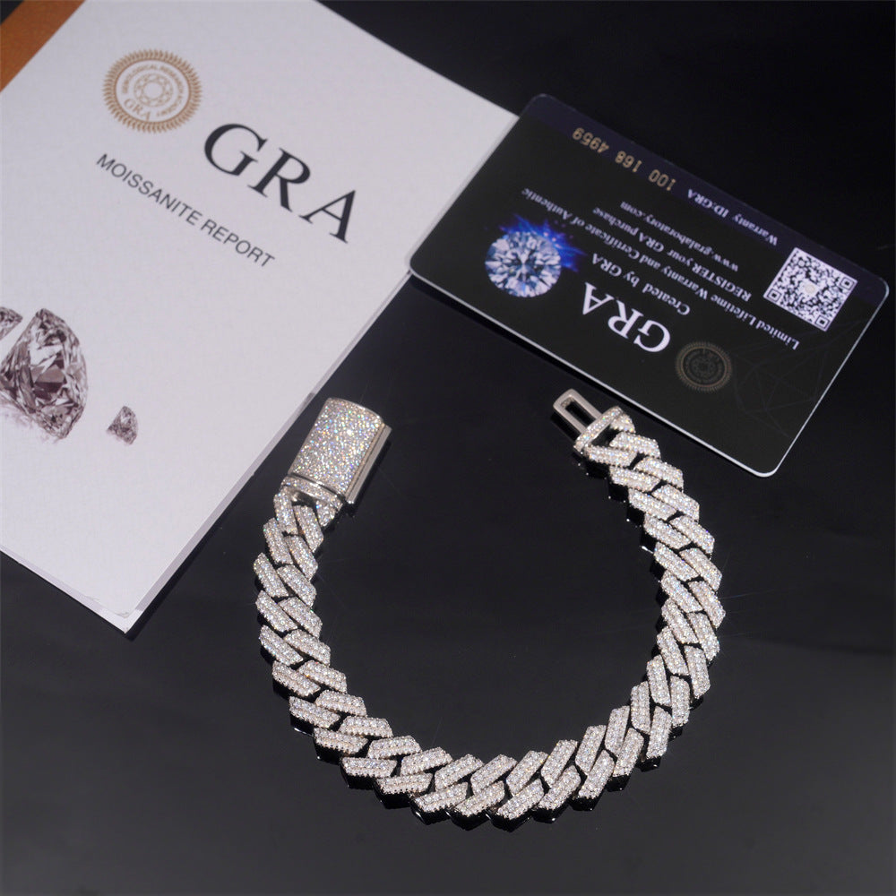 12.5mm T-Baguette Iced Cuban Chain — 925 Silver - 925 sterling silver moissanite
