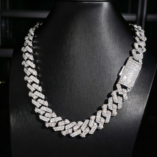 12mm Crescent Iced Cuban Chain — 925 Silver