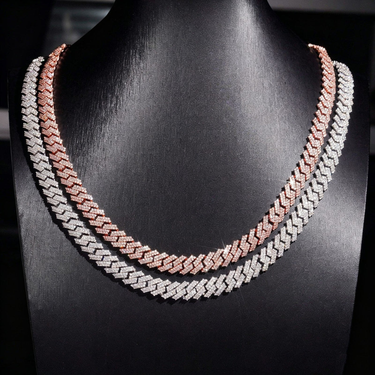 13mm Double Row Iced Cuban Chain — 925 Silver - 925 sterling silver moissanite