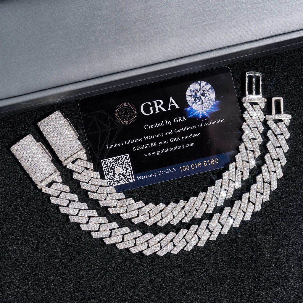 13mm Double Row Iced Cuban Chain — 925 Silver - 925 sterling silver moissanite