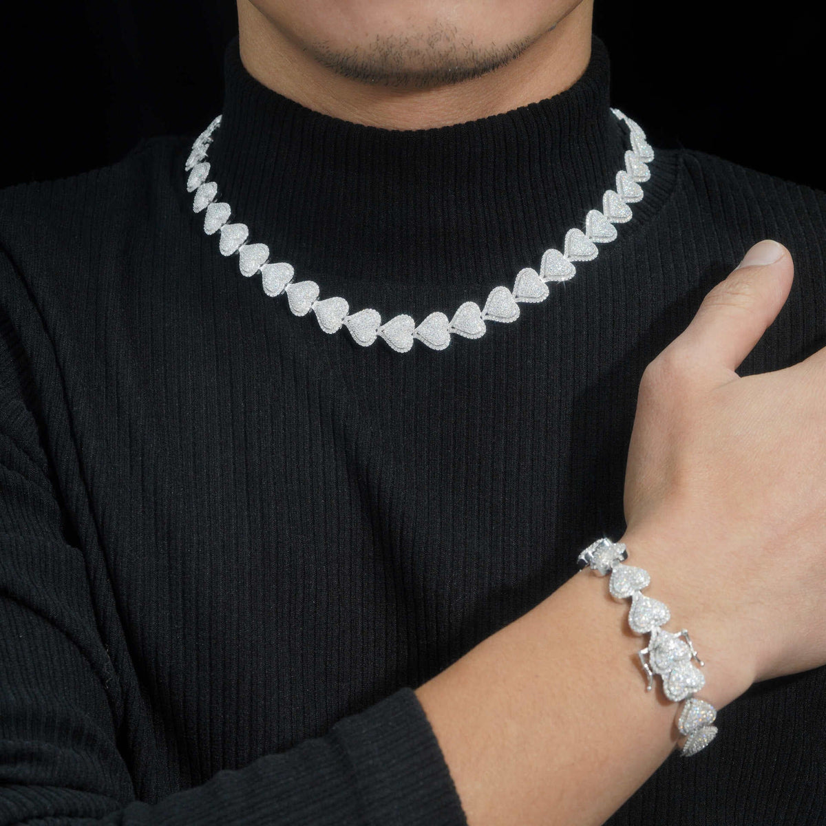 13mm Heart Iced Cuban Bracelet — 925 Silver - 925 sterling silver moissanite