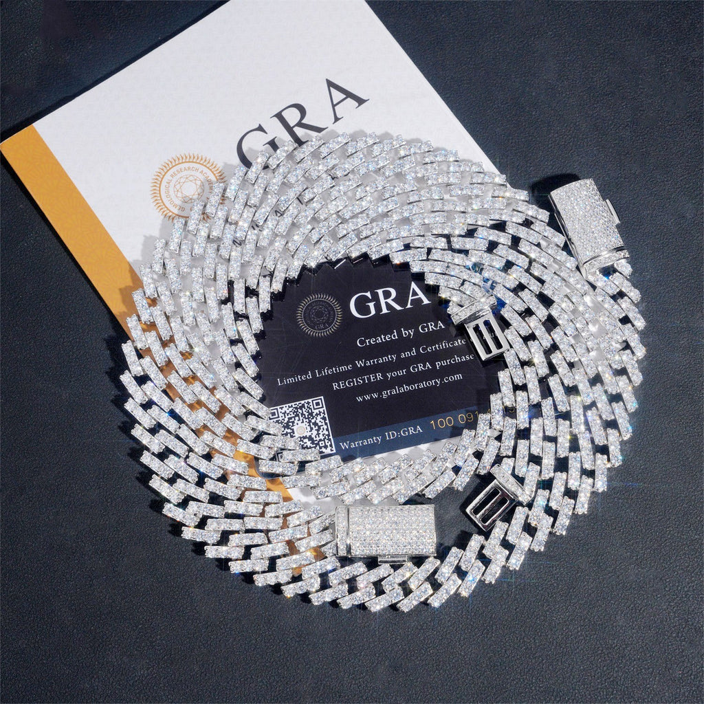 13mm Single Row Iced Cuban Chain — 925 Silver - 925 sterling silver moissanite