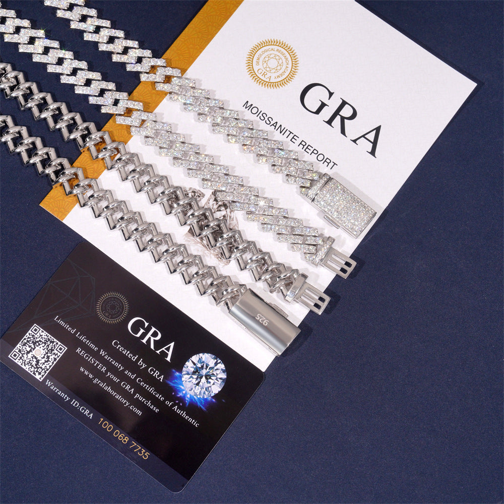 13mm Single Row Iced Cuban Chain — 925 Silver - 925 sterling silver moissanite