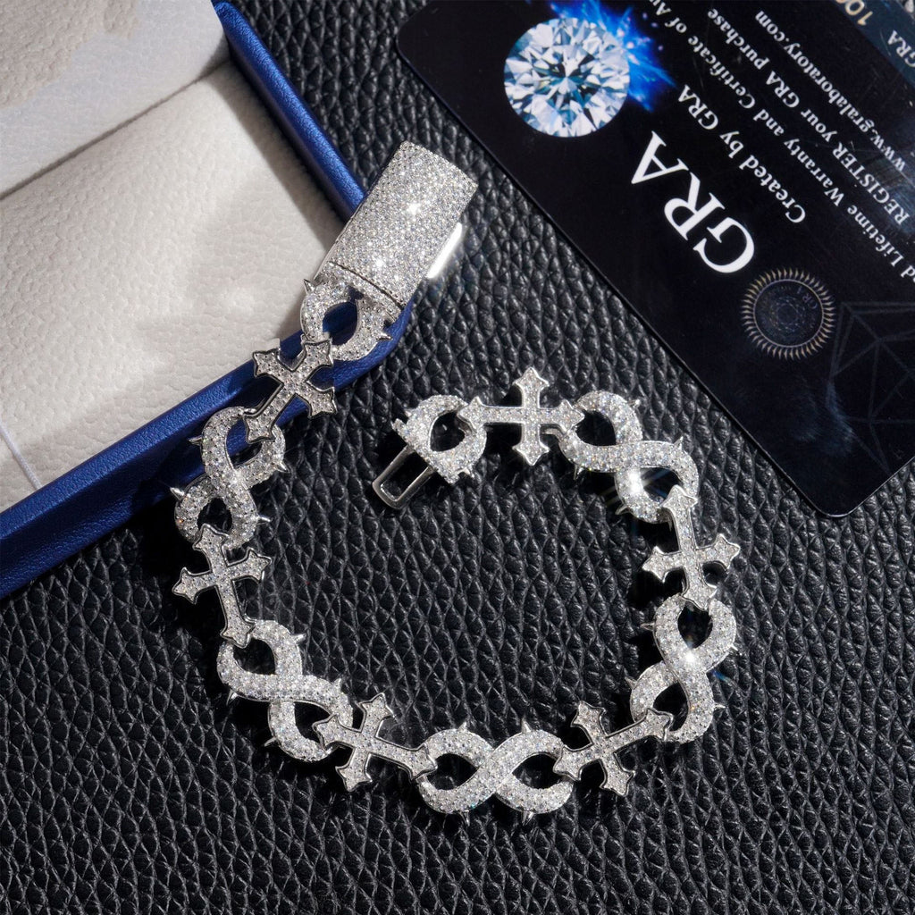 13mm Spiked Cross Iced Cuban Chain — 925 Silver - 925 sterling silver moissanite