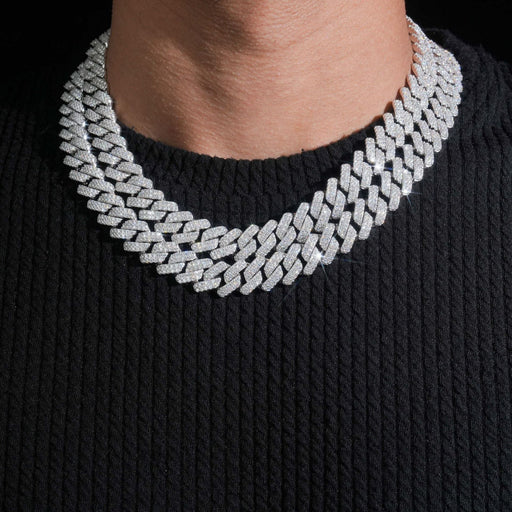 14mm Double Row Iced Cuban Chain — 925 Silver