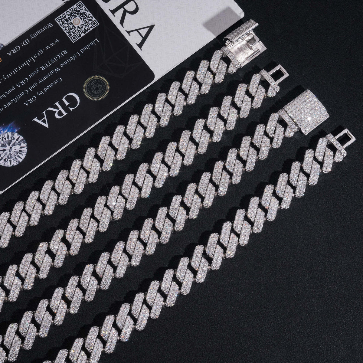14mm Double Row Iced Cuban Chain — 925 Silver - 925 sterling silver moissanite