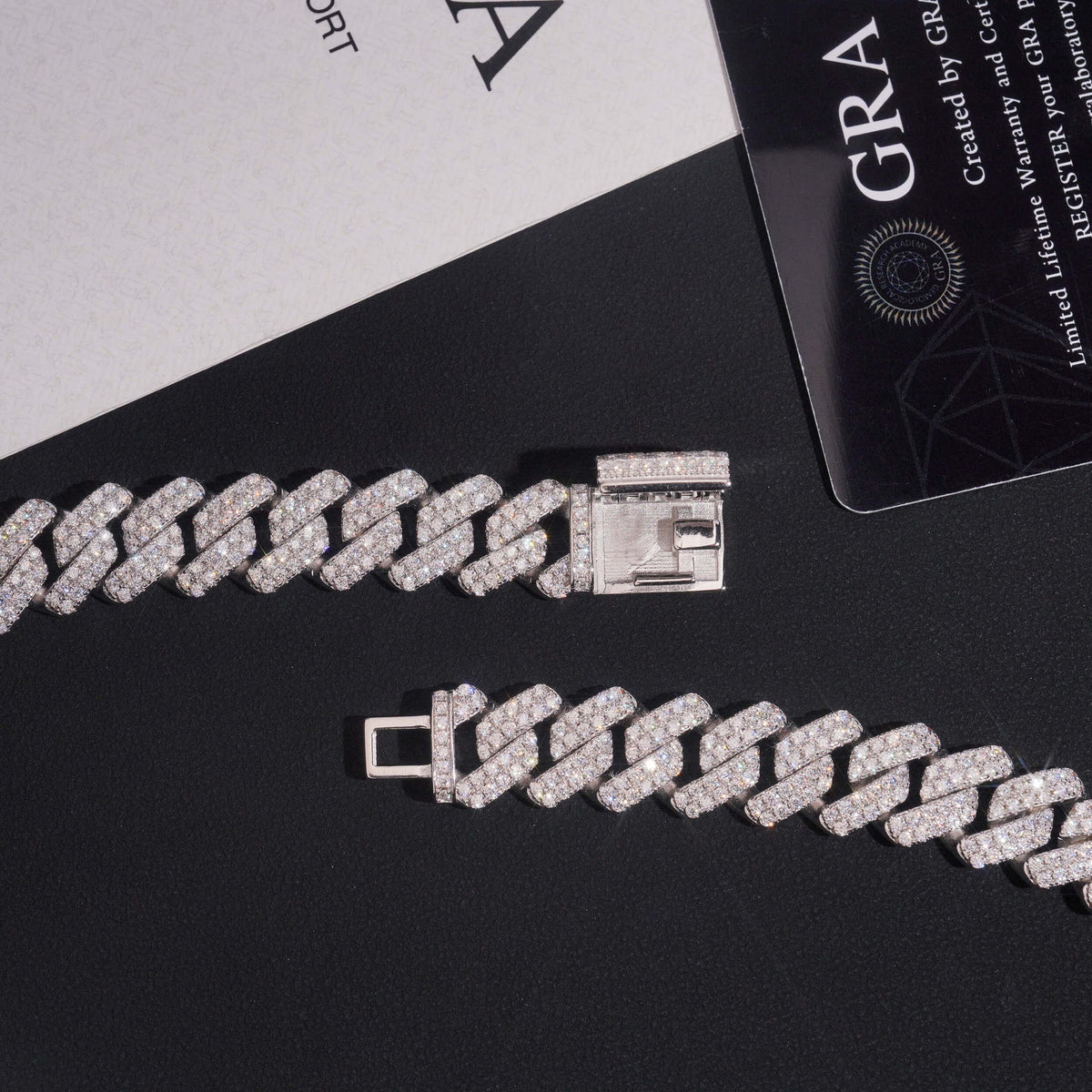 14mm Double Row Iced Cuban Chain — 925 Silver - 925 sterling silver moissanite