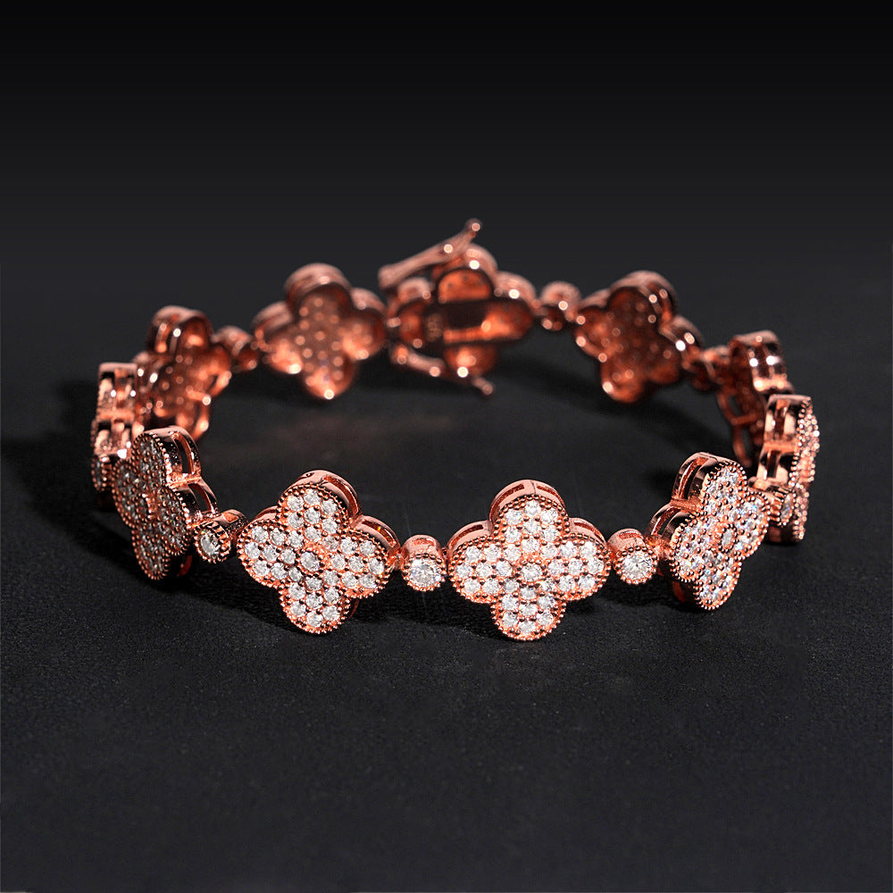 15mm Flower Iced Cuban Bracelet — 925 Silver - 925 sterling silver moissanite