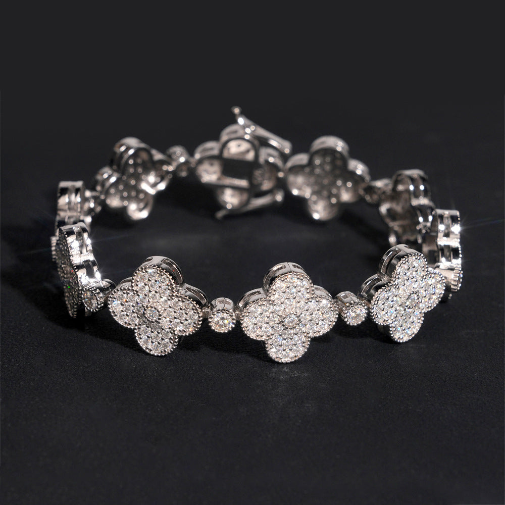 15mm Flower Iced Cuban Bracelet — 925 Silver - 925 sterling silver moissanite