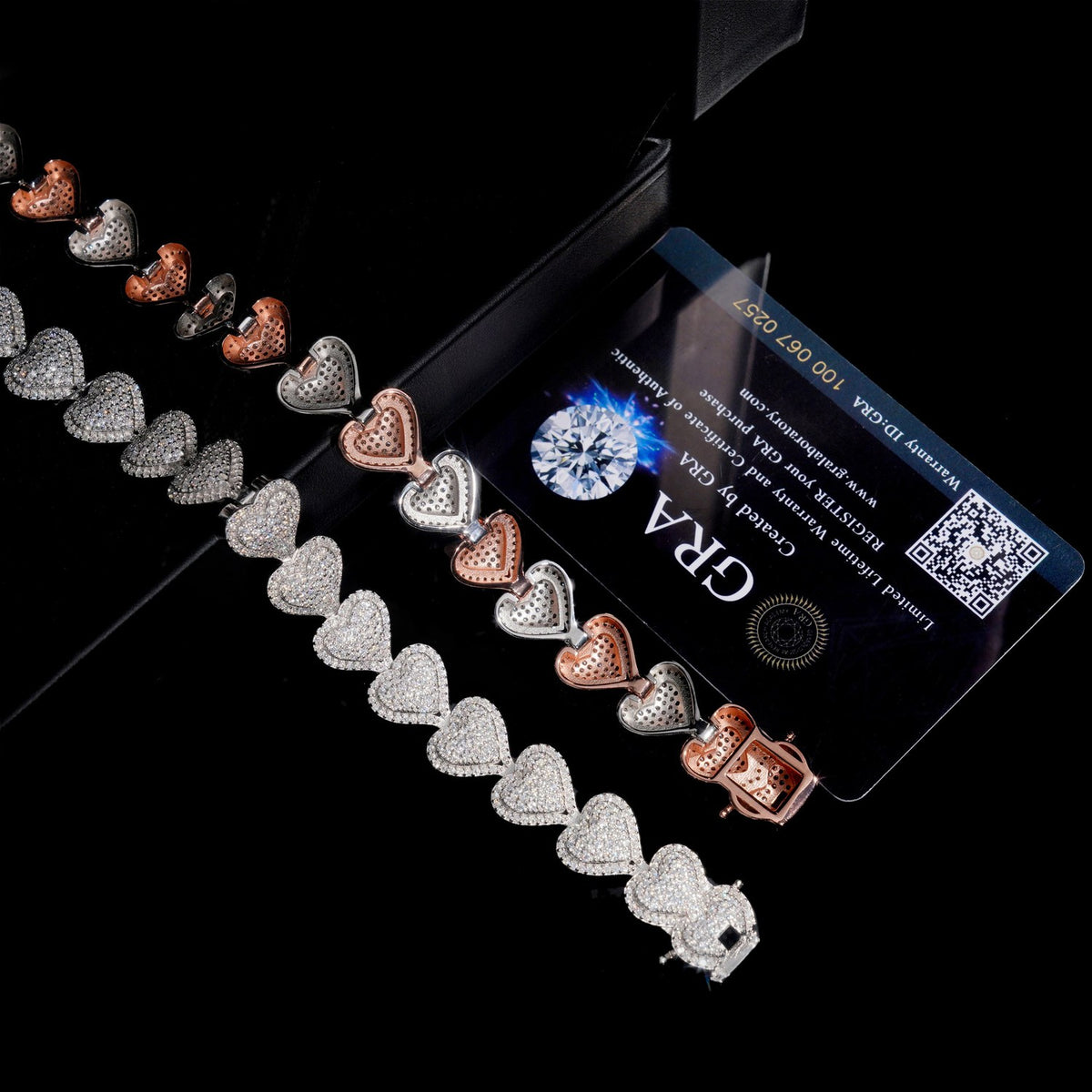 13mm Heart Iced Cuban Bracelet — 925 Silver - detail