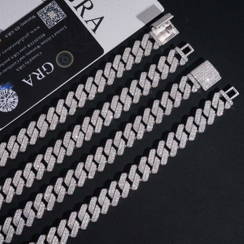 14mm Double Row Iced Cuban Chain — 925 Silver - detail
