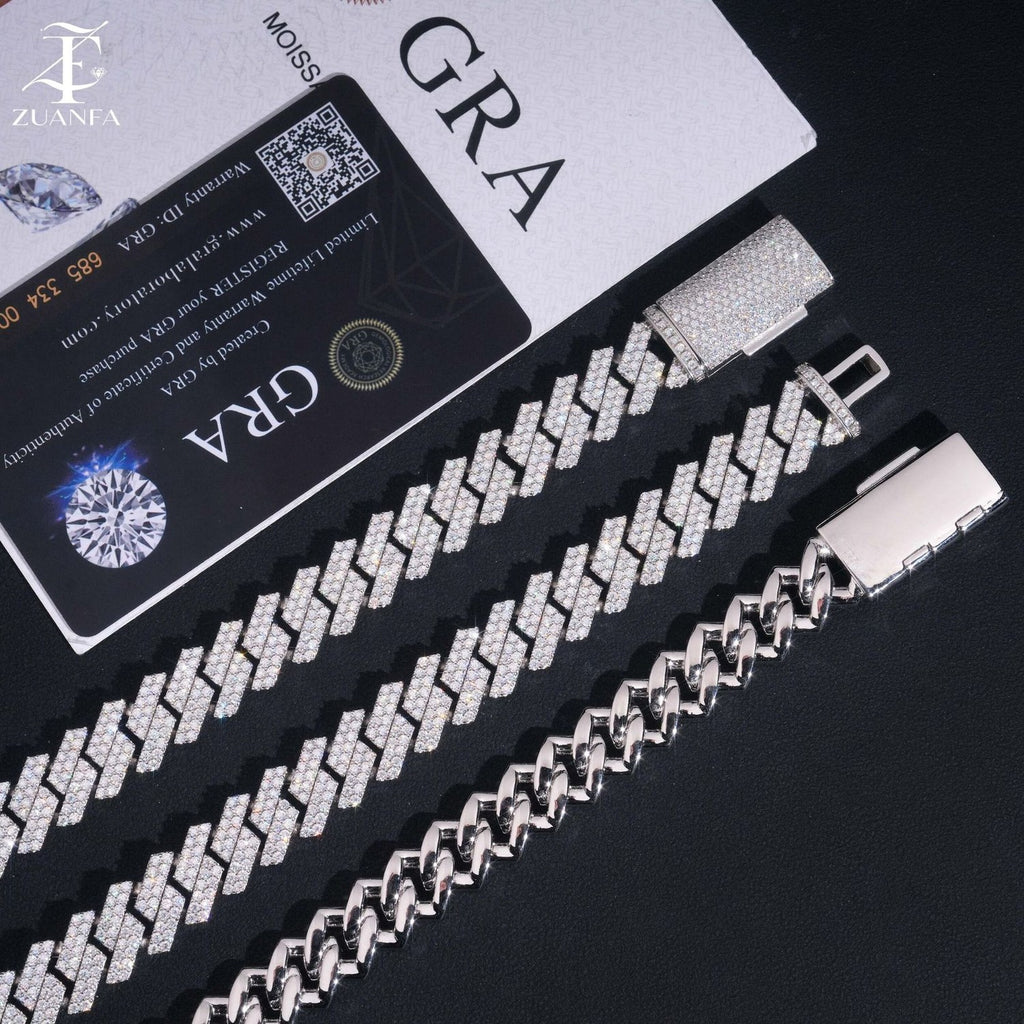 13mm Double Row Iced Cuban Chain — 925 Silver - detail