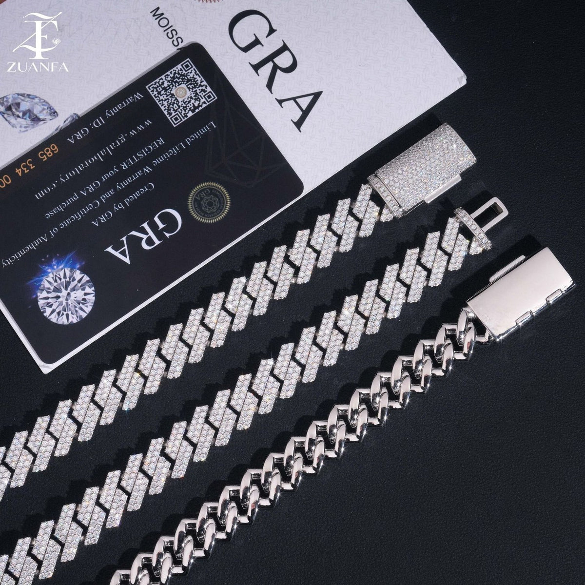 13mm Double Row Iced Cuban Chain — 925 Silver - detail