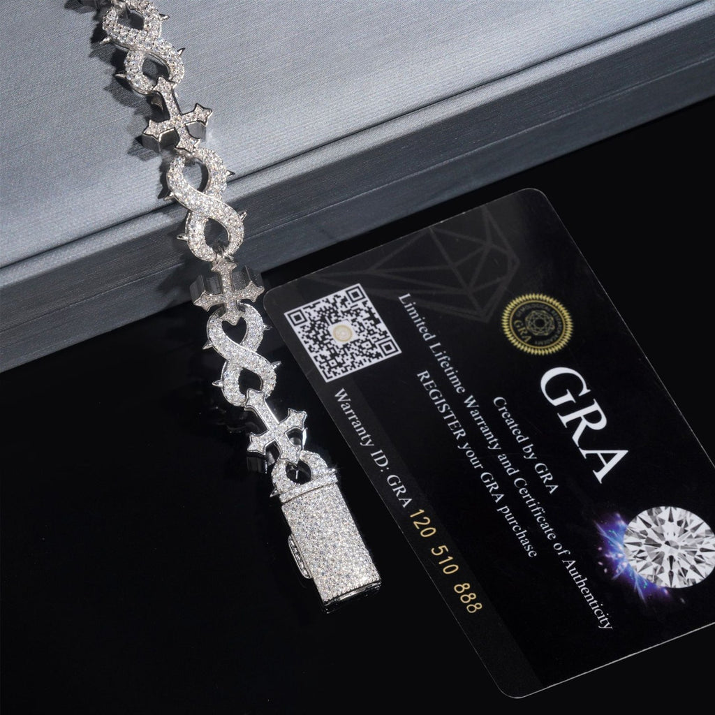 13mm Spiked Cross Iced Cuban Chain — 925 Silver - detail