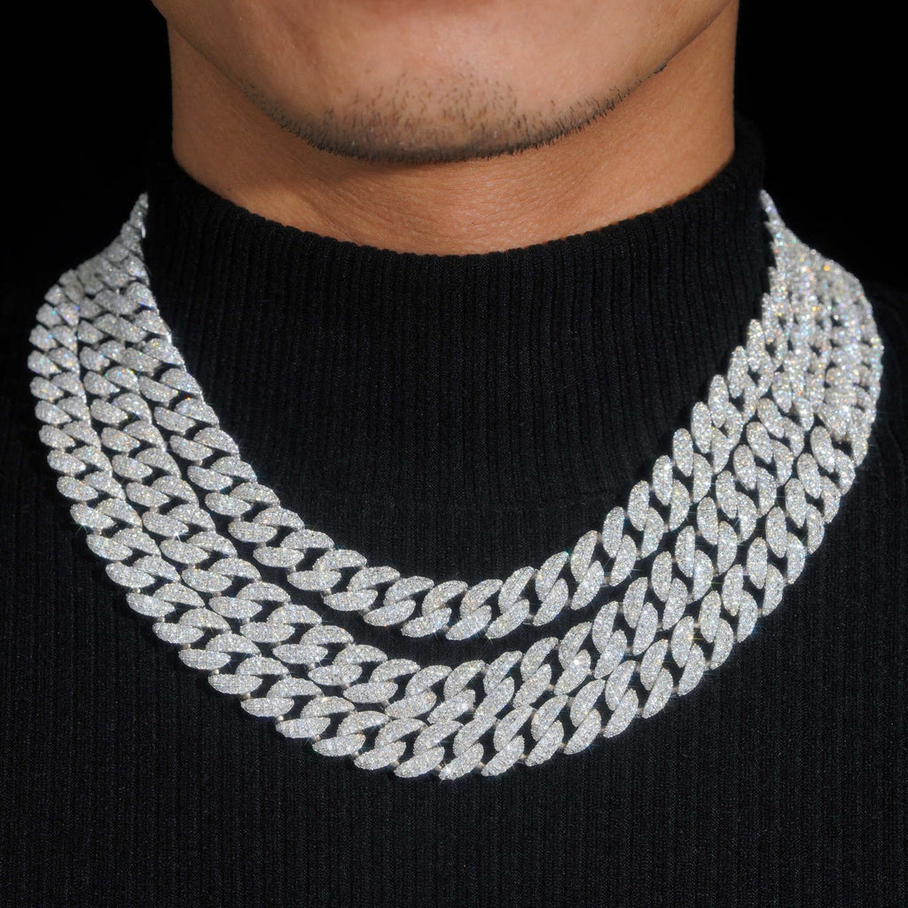 12mm Crescent Iced Cuban Chain — 925 Silver - detail