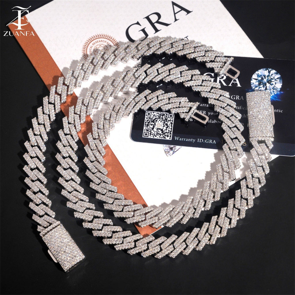 12mm Double Row Iced Cuban Chain — 925 Silver - detail