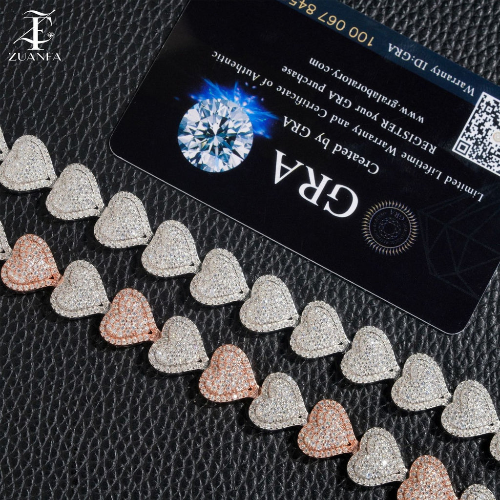 13mm Heart Iced Cuban Bracelet — 925 Silver - detail