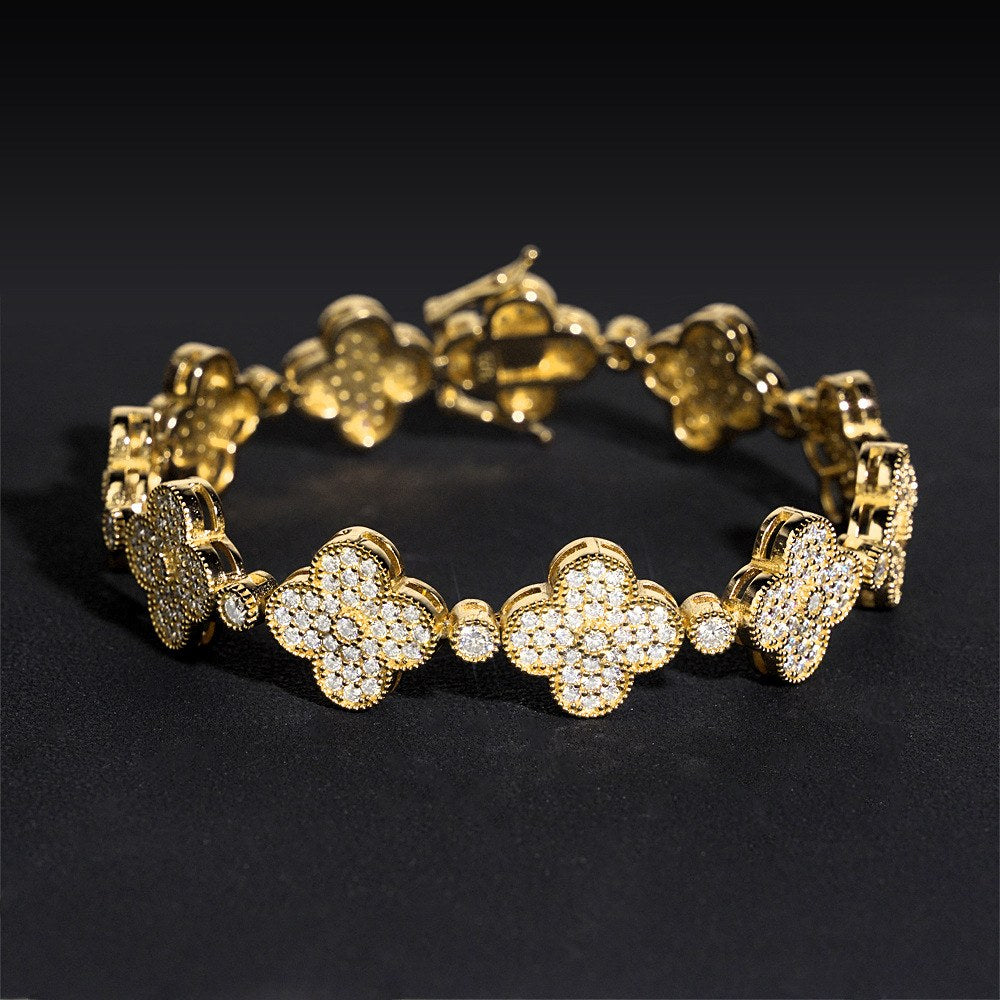 15mm Flower Iced Cuban Bracelet — 925 Silver - detail