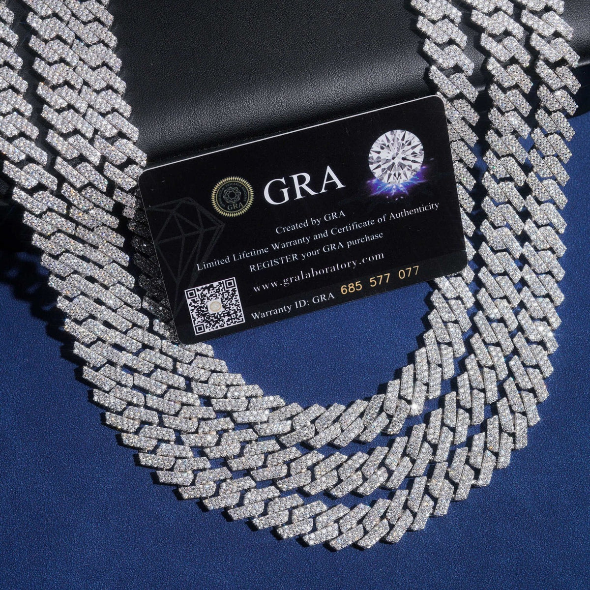 12mm Double Row Iced Cuban Chain — 925 Silver - detail