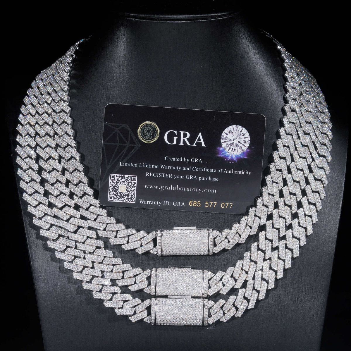 12mm Double Row Iced Cuban Chain — 925 Silver - detail