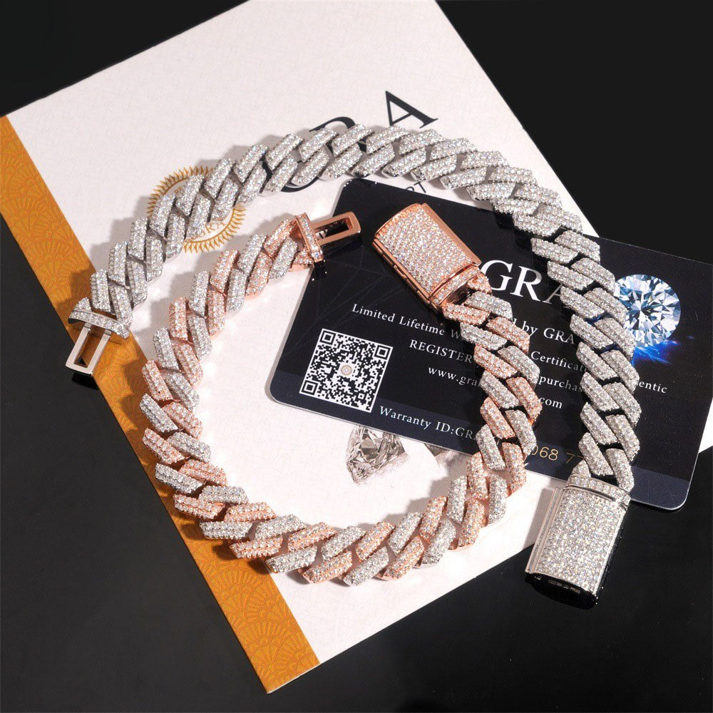 12.5mm T-Baguette Iced Cuban Chain — 925 Silver - detail