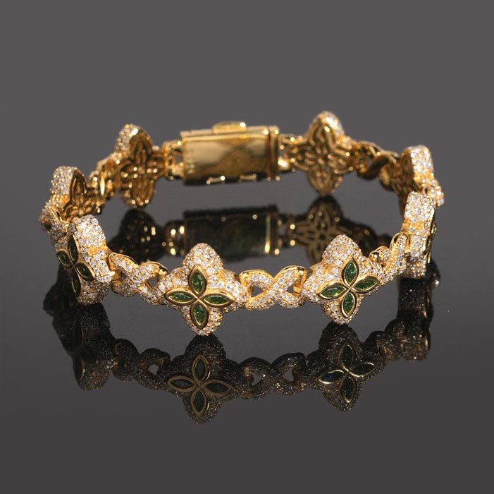 Four-Leaf Clover Iced Cuban Bracelet — 15–19mm - 925 sterling silver moissanite