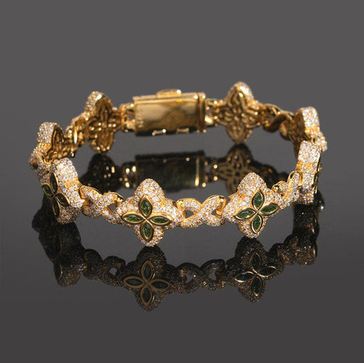 Four-Leaf Clover Iced Cuban Bracelet — 15–19mm