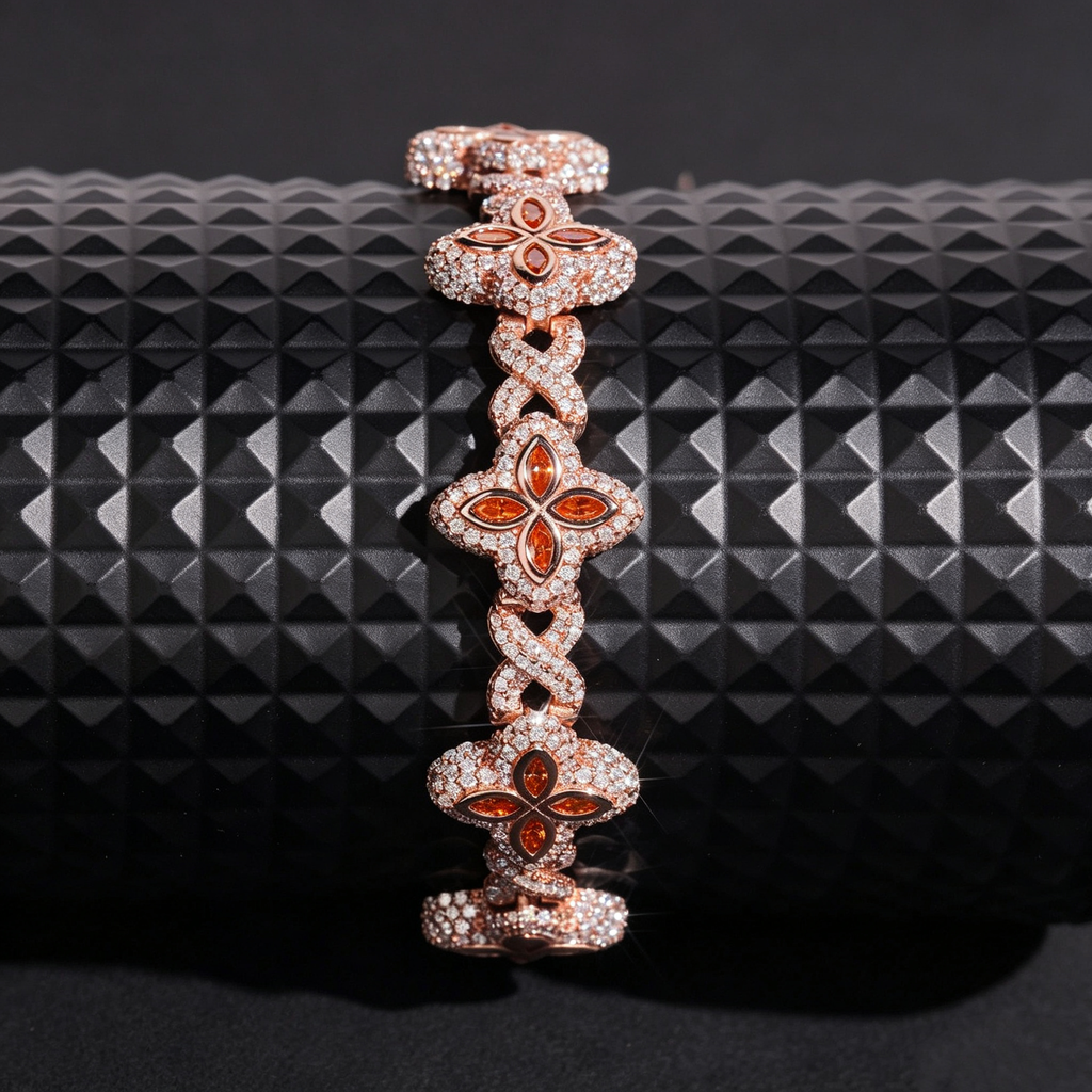 Four-Leaf Clover Iced Cuban Bracelet — 15–19mm - 925 sterling silver moissanite