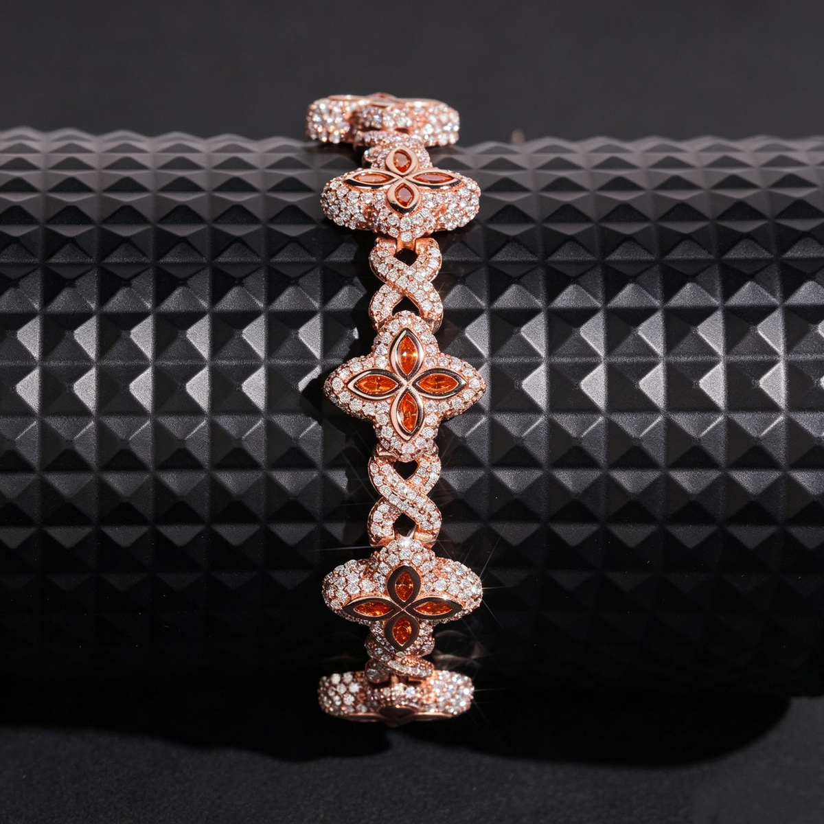 Four-Leaf Clover Iced Cuban Bracelet — 15–19mm - 925 sterling silver moissanite
