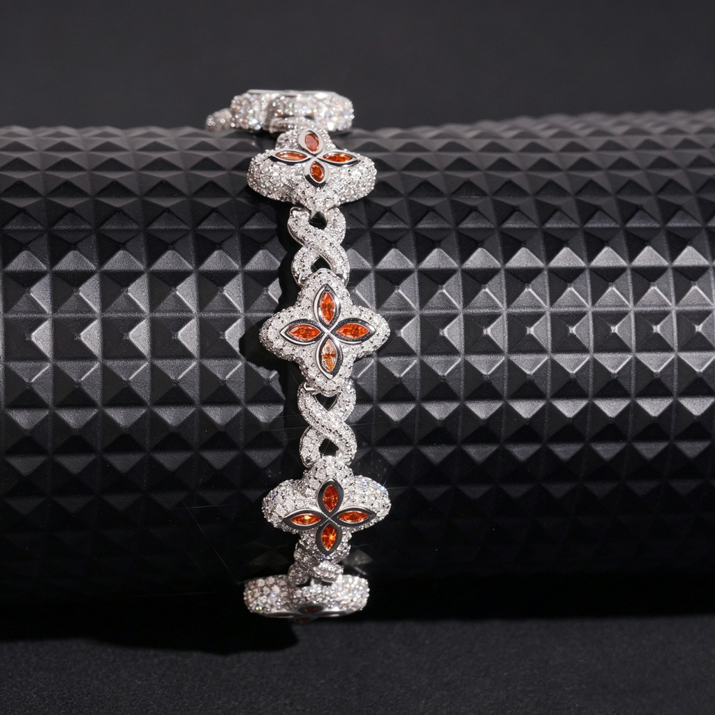 Four-Leaf Clover Iced Cuban Bracelet — 15–19mm - 925 sterling silver moissanite