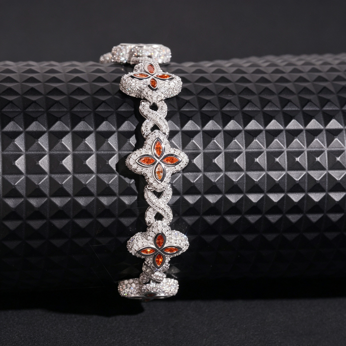 Four-Leaf Clover Iced Cuban Bracelet — 15–19mm - 925 sterling silver moissanite