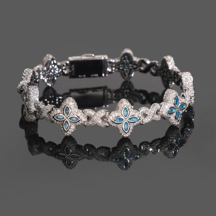 Four-Leaf Clover Iced Cuban Bracelet — 15–19mm - 925 sterling silver moissanite